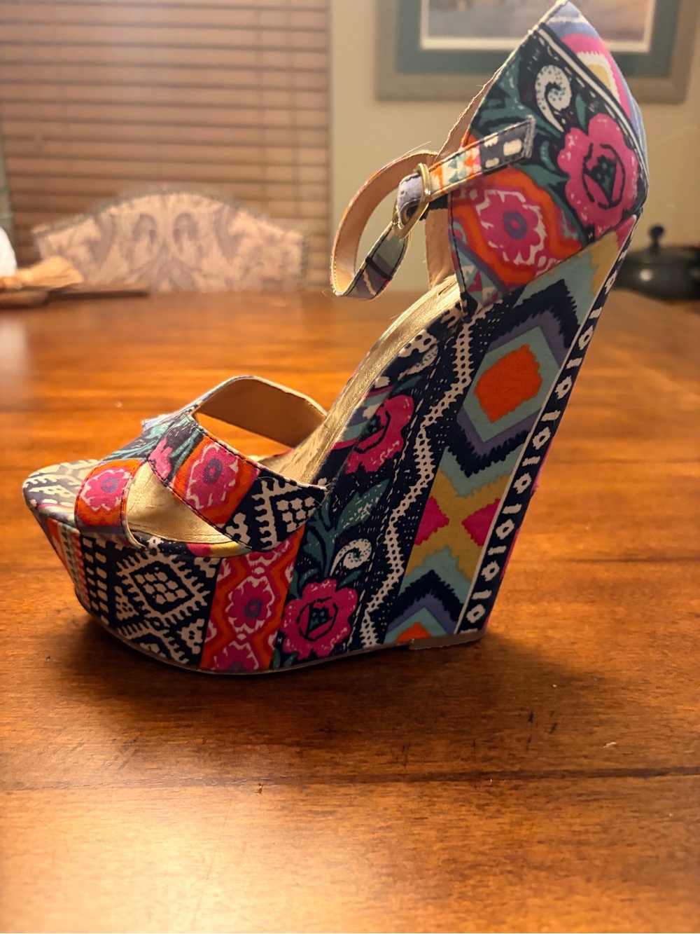 Wild Pair Multicolor Patterned Platform Wedge Sandals